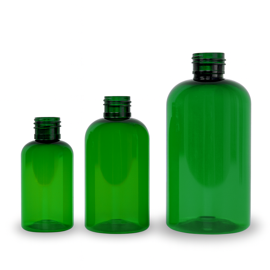 Green PET Boston Round Bottles